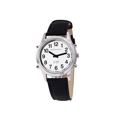 Sprechende Armbanduhr White Edition Silber mit Lederarmband
